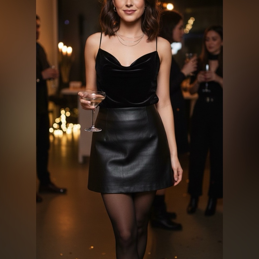 Hudson Black Velvet Satin Cowl Neck Cami